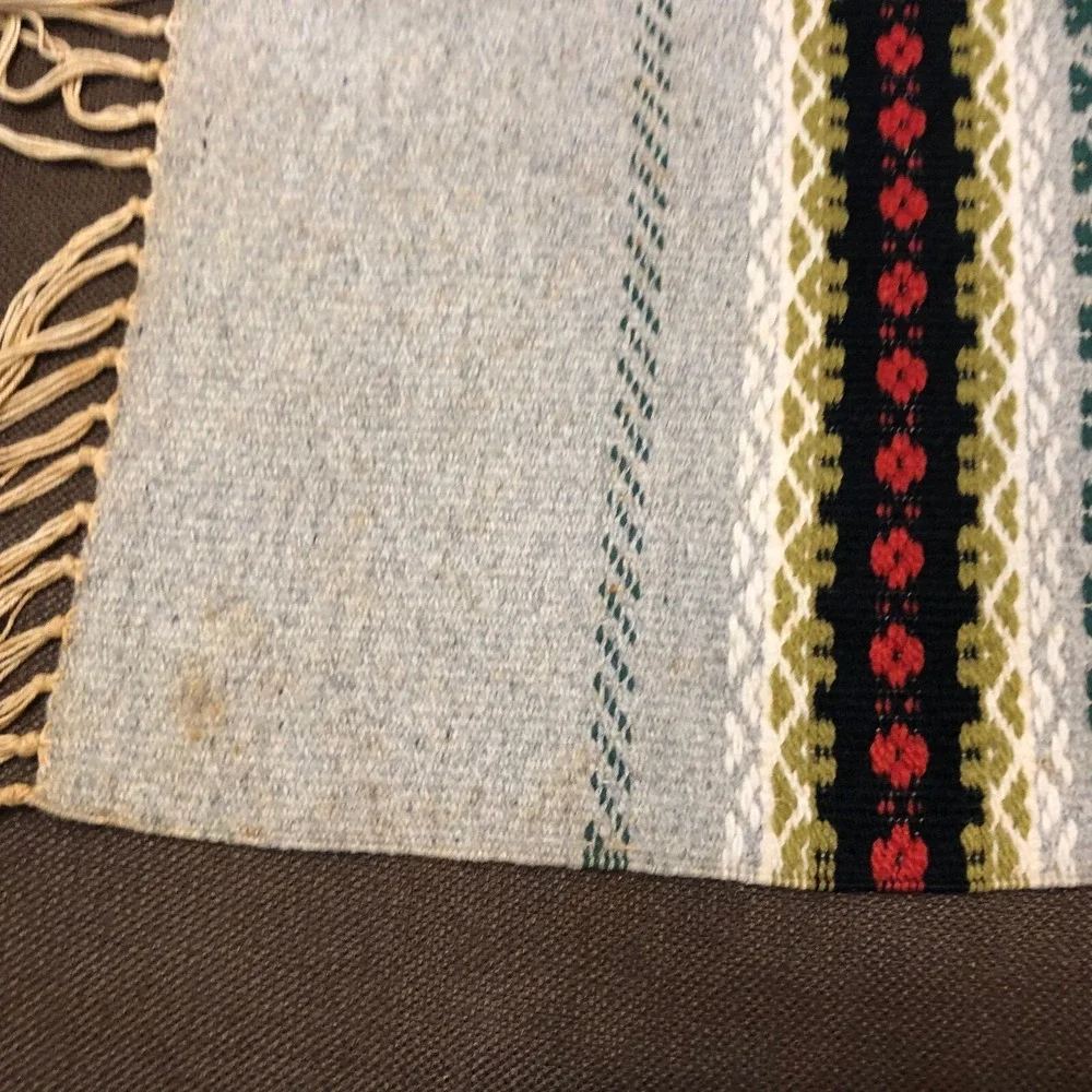 Vintage Scandinavian Table Runner Hand Woven Folk Art Wool 38x16 Nordic Kilim